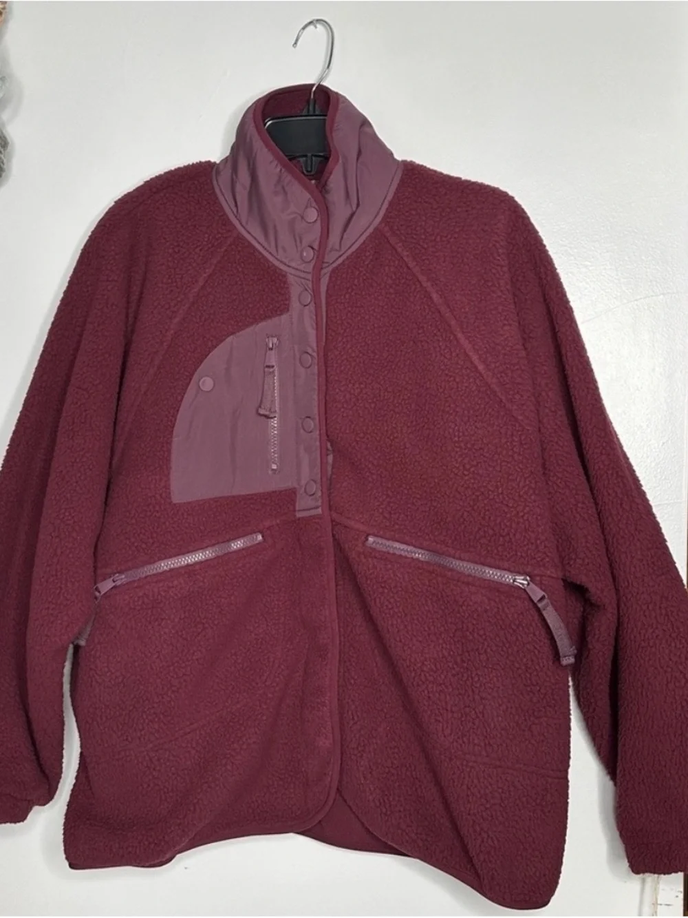 Free People Plush Sherpa Jacket in Burgundy
